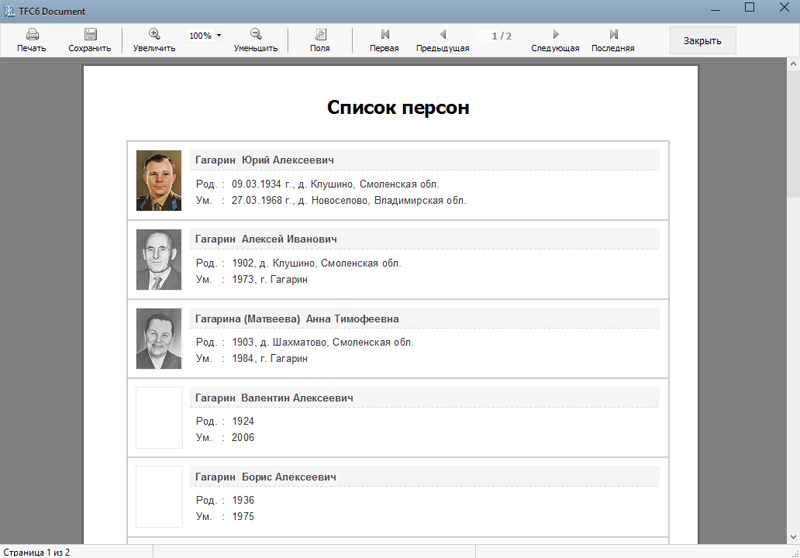 Предпросмотр печати